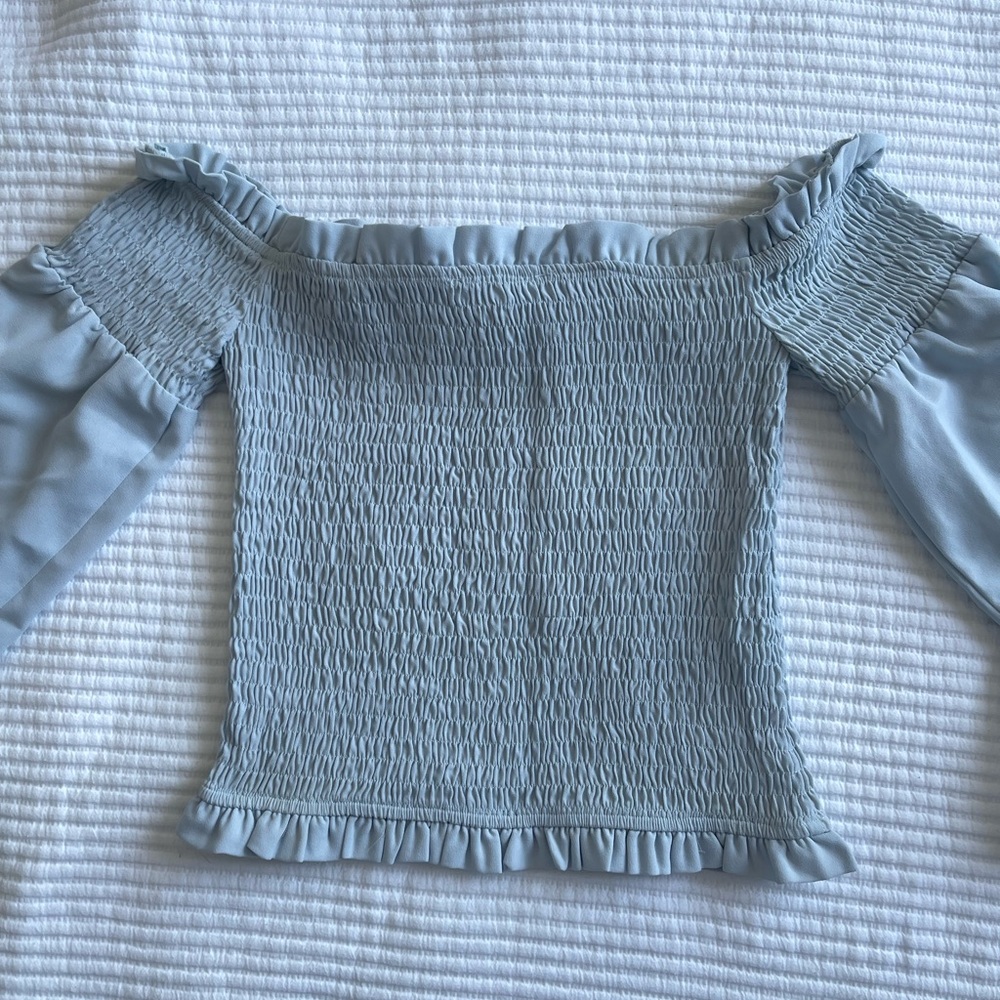 Sky Blue Off-Shoulder Smocked Top